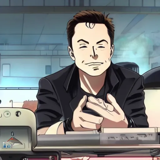 Image similar to elon musk, screenshot from a 2012s anime