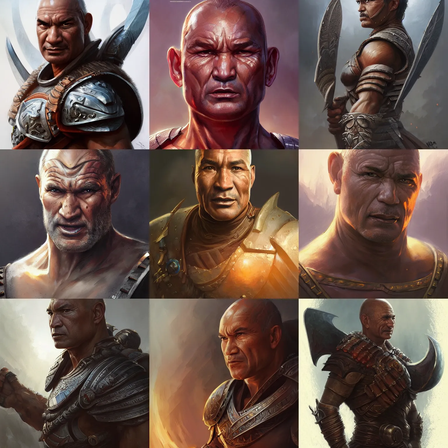 Image similar to warrior, temuera morrison, D&D, fantasy, portrait, highly detailed, digital painting, trending on artstation, concept art, sharp focus, illustration, art by artgerm and greg rutkowski and magali villeneuve