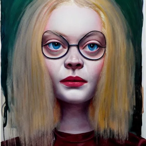 Prompt: a striking hyper real painting of Elle Fanning by George Condo