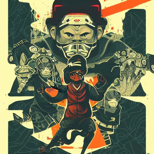 Image similar to ninja monkey, Hip Hop, Dark, Intense, Dramatic, Highly Detailed by Sachin Teng