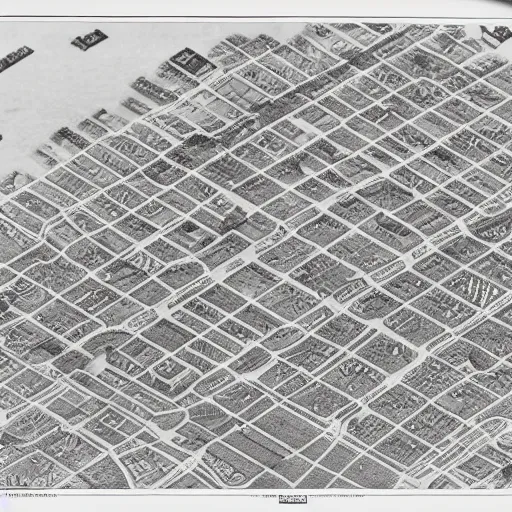 Image similar to map of a city Block of new york, after a war, top down perspecrive