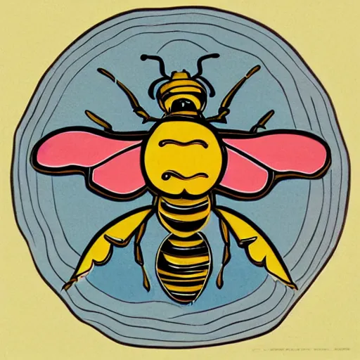 Prompt: a fierce dead bee in the middle of a bloody bullseye, art nouveau