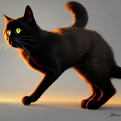 Image similar to magic black cat, golden hour, fantasy, sharp focus, digital art, hyper realistic, 4 k, unreal engine, highly detailed, hd, dramatic lighting by brom, trending on artstation