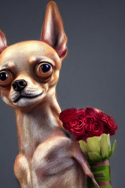 Prompt: ultra realistic illustration, beautiful statue of a chihuahua bouquet, close up shot, cyberpunk, sci-fi, fantasy, intricate, elegant, highly detailed, digital painting, artstation, concept art, smooth, sharp focus, illustration, surrealism