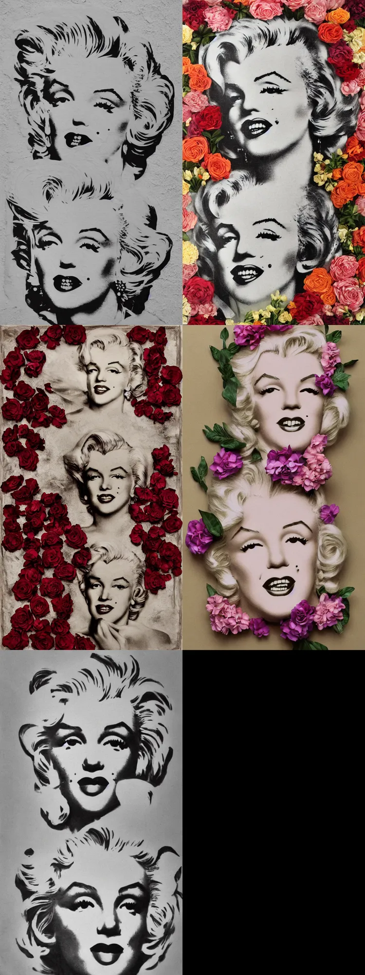 Prompt: panel of flowers in the form of a portrait of Marilyn Monroe