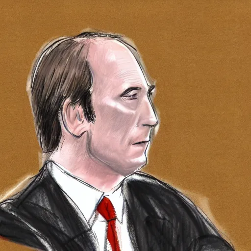 Prompt: court sketch of bob odenkirk testifying