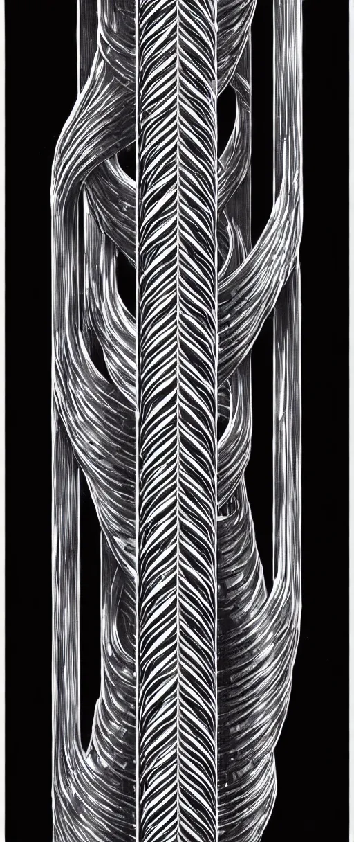 Prompt: a double helix dna strand futuristic carved pillar, high details, lineart, by vincent di fate, inking, etching, screen print, masterpiece, trending on artstation, sharp, high contrast, hyper - detailed,, hd, 4 k, 8 k