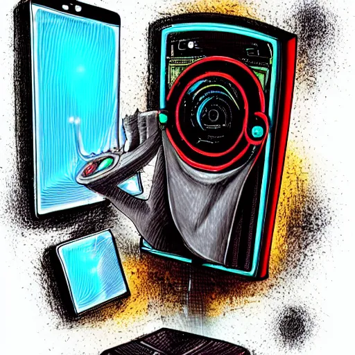 Image similar to phone that is a portal to another dimension, high detail, concept art, computer art