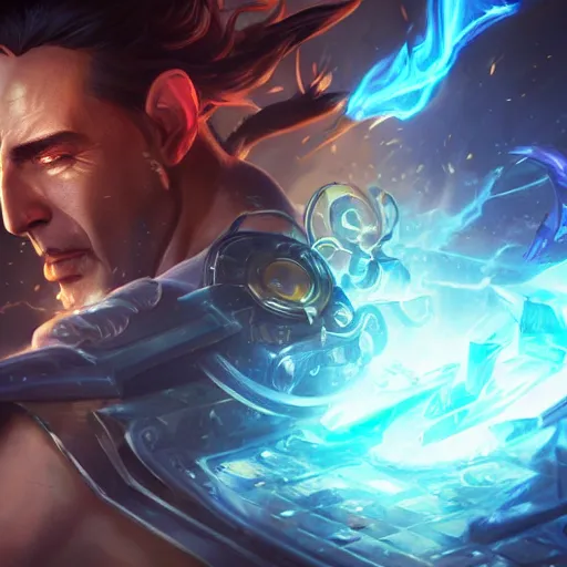 Image similar to portrait of jeff bezos burning money, league of legends amazing splashscreen artwork, splash art, natural light, elegant, photorealistic facial features, intricate, fantasy, detailed face, atmospheric lighting, anamorphic lens flare, cinematic lighting, league of legends splash art, hd wallpaper, ultra high details by greg rutkowski