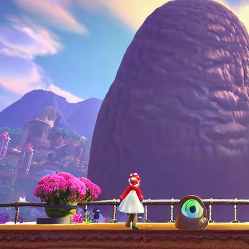 Prompt: an in-game screenshot of Adele in Super Mario Odyssey