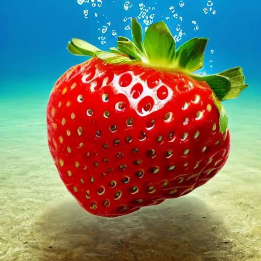 Prompt: advertise photo of strawberry, splash underwater! photoshop edit, golden ratio