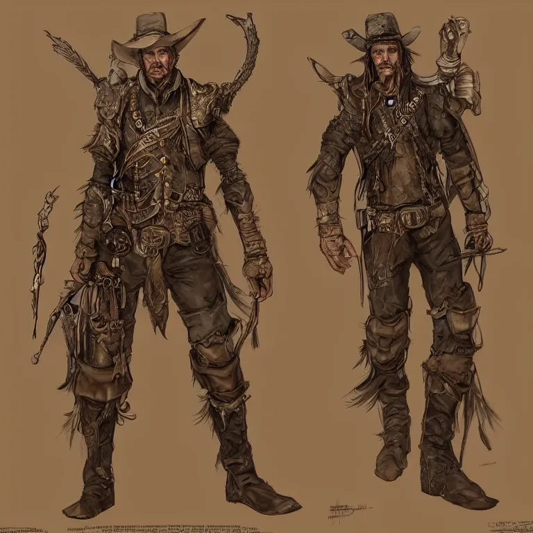 Image similar to full body+ face concept art of a post-apocalyptic sheriff marshal in the style of high fantasy art in the style of Wild west art trending on artstation deviantart Pinterest detailed realistic High Resolution HD 8k