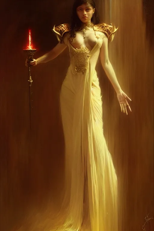 Image similar to a full body portrait of a demon girl wearing gown, high detail, cleary see face, by gaston bussiere, bayard wu, greg rutkowski, odd nerdrum, maxim verehin, realism, dan dos santos, masterpiece, sharp focus, cinematic lightning