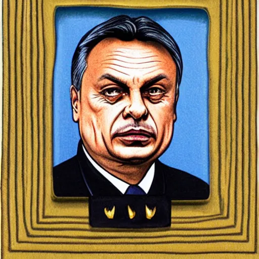 Image similar to id photo of a viktor orban in emperor outfit, art by pater sato