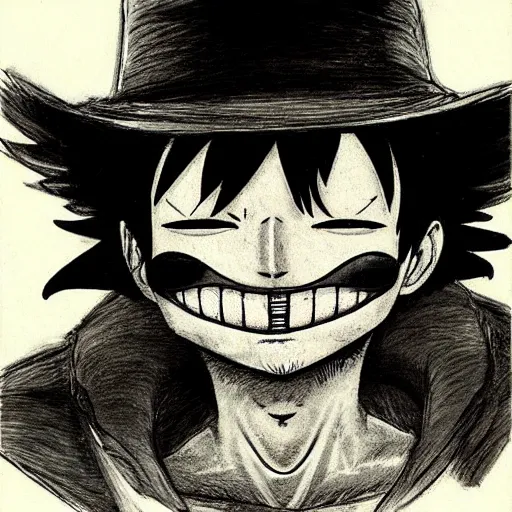 Image similar to [ luffy mustache ] ( by kim jung gi ) ( by kentaro miura ) ( manga concept art )