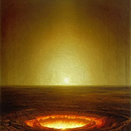 Prompt: a painting of the end of all time, there is a giant hole forming in the earth leading to the core of the earth and millions are being burned alive by the fire coming out of the hole, 8 k, by francis danby