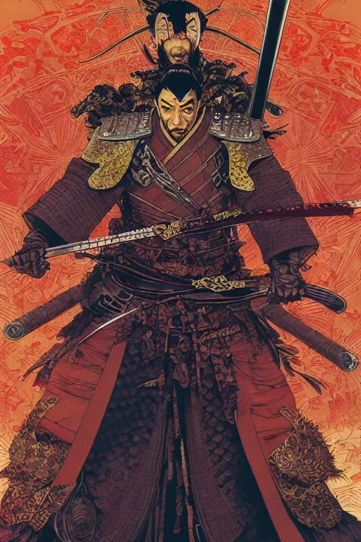 Image similar to poster of giancarlo esposito as a samurai, by yoichi hatakenaka, masamune shirow, josan gonzales and dan mumford, ayami kojima, takato yamamoto, barclay shaw, karol bak, yukito kishiro