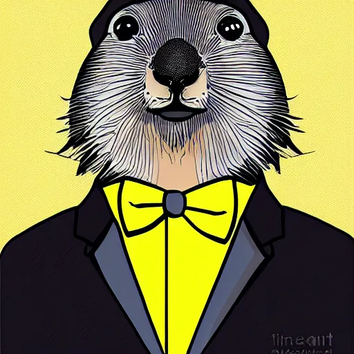 Image similar to a cute marmot in a tuxedo, digital art, comic book style