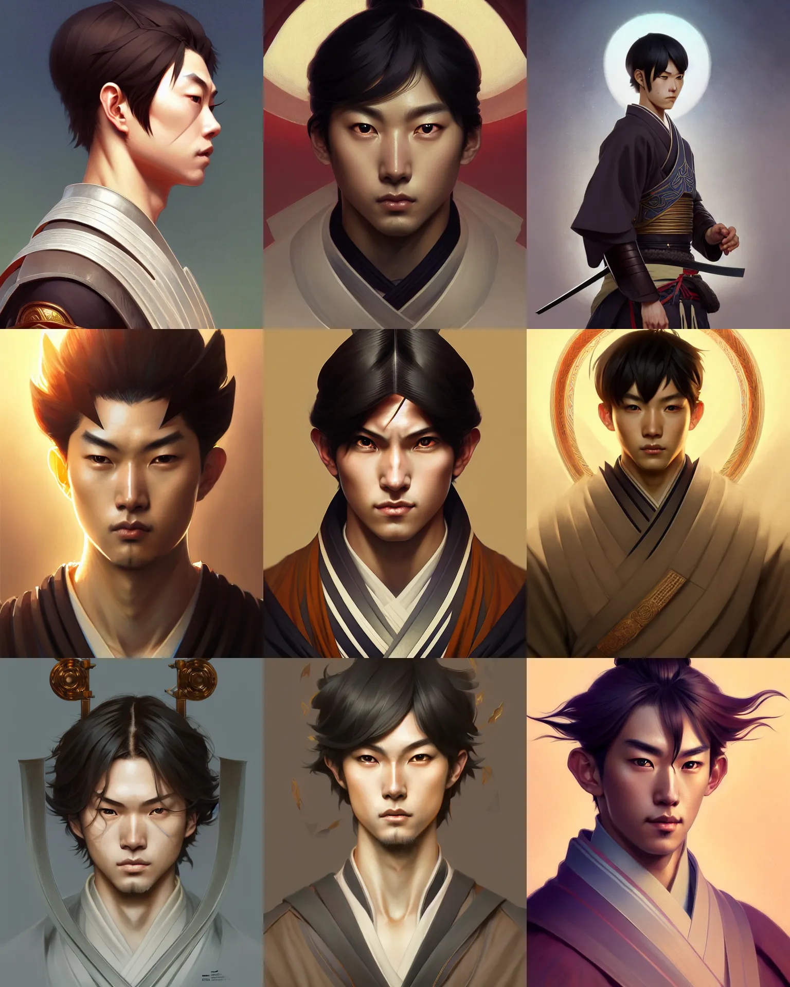 Prompt: symmetry!!!!!! portrait of a young, handsome samurai, ultra detailed, intricate, anime, dynamic lighting, digital art, digital painting, artstation, wlop, sharp focus, illustration, art by artgerm and greg rutkowski and alphonse mucha, 8 k