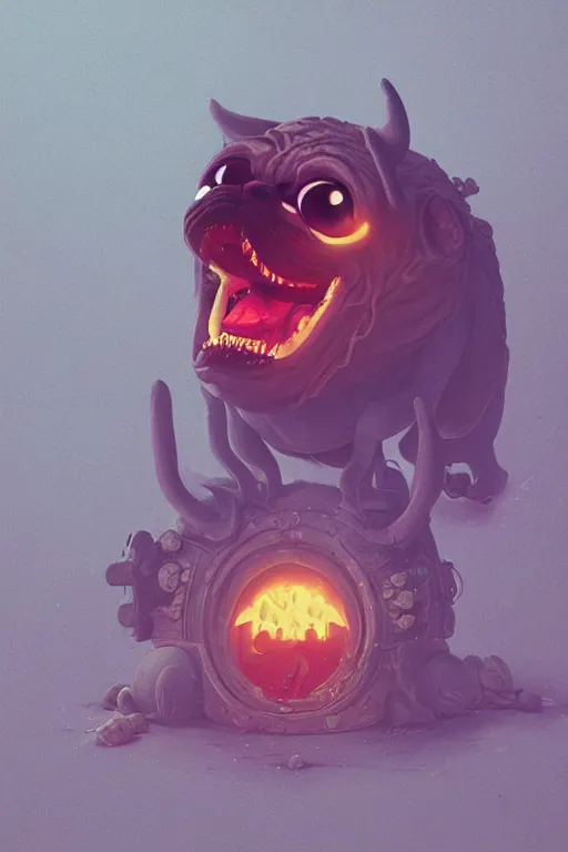 Image similar to demon pug eating flesh. art by mike winkelmann, sticker, illustration, highly detailed, artstation