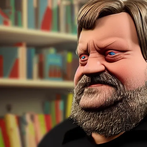 Image similar to slovenly slavoj zizek as a funko pop. 3 d render, 8 k, corona renderer, ray tracing