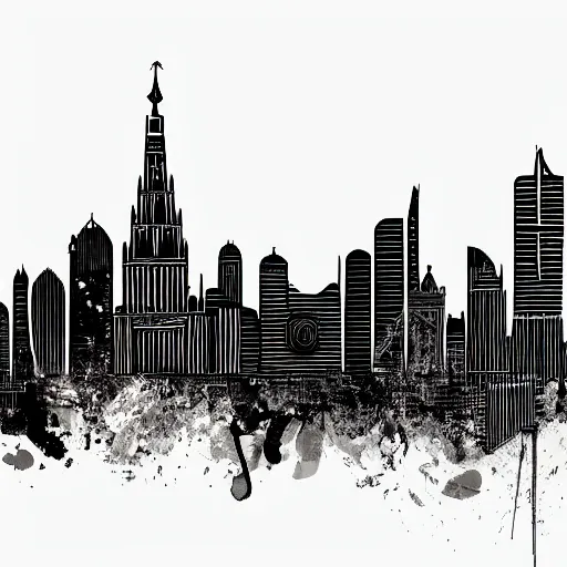 Image similar to moscow skyline, in the style of Scandinavian design, 4k, line brush, minimal, overlaid with russian text