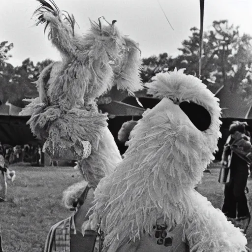 Prompt: big bird playing at Woodstock 1969
