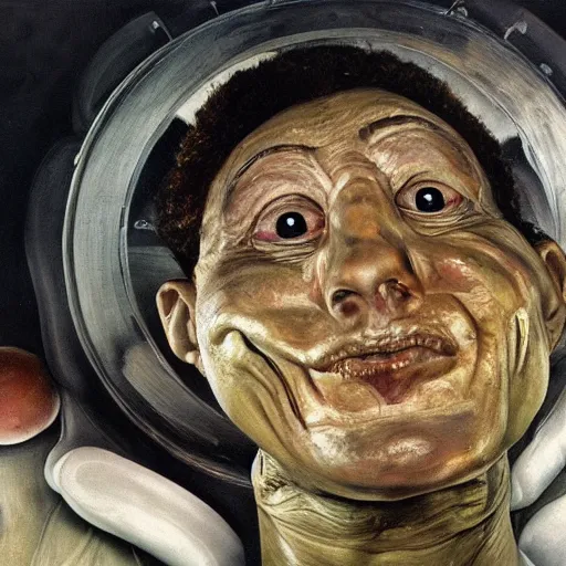 Image similar to high quality high detail painting by lucian freud, hd, a happy futuristic alien, photorealistic lighting