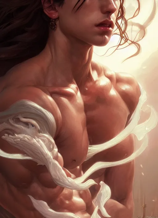 Image similar to portrait of aggressive eden hazard, d & d, muscular! white, fire, fantasy, intricate, elegant, highly detailed, digital painting, artstation, concept art, smooth, sharp focus, illustration, art by artgerm and greg rutkowski and alphonse mucha