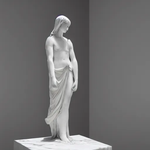 Prompt: a faceless marble statue of a faceless angel in a luxurious museum with elegant sunlight hitting the statue, 4 k, hyper realistic, extremely detailed,