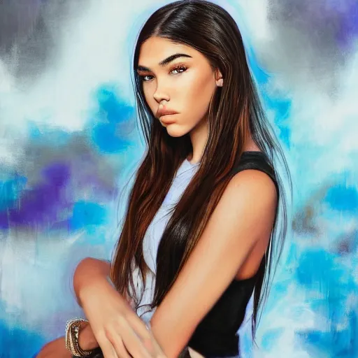 Prompt: 4k,ultra detailed portrait of Madison Beer by Rachel Ruysch