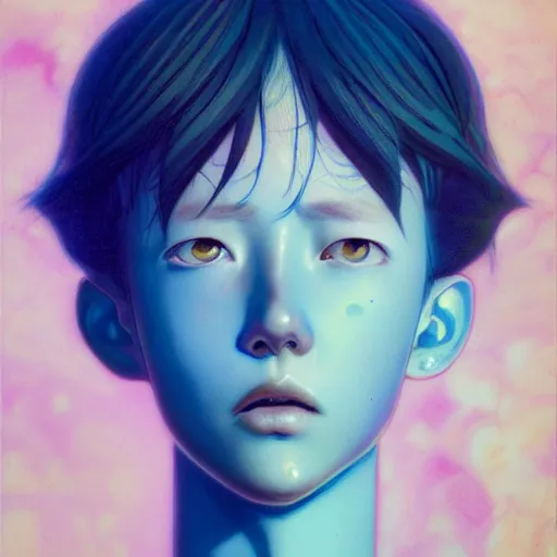 Image similar to prompt : blue portrait soft light painted by james jean and katsuhiro otomo and erik jones, inspired by evangeleon anime, smooth face feature, intricate oil painting, high detail illustration, sharp high detail, manga and anime 1 9 9 0