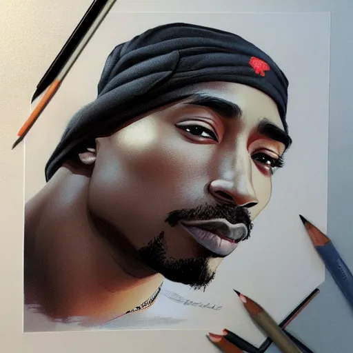 Prompt: Tupac Shakur, realistic shaded perfect face, fine details. not anime. Realistic shaded lighting poster by Ilya Kuvshinov katsuhiro, magali villeneuve, artgerm, Jeremy Lipkin and Michael Garmash, Rob Rey and Kentarõ Miura style, trending on art station