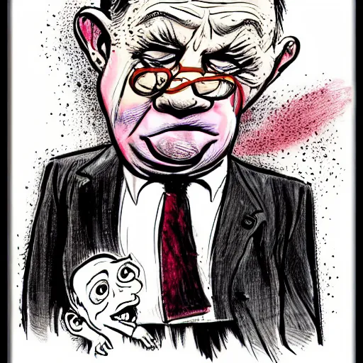 Image similar to : barney looking sad, political cartoon, style of Ralph Steadman