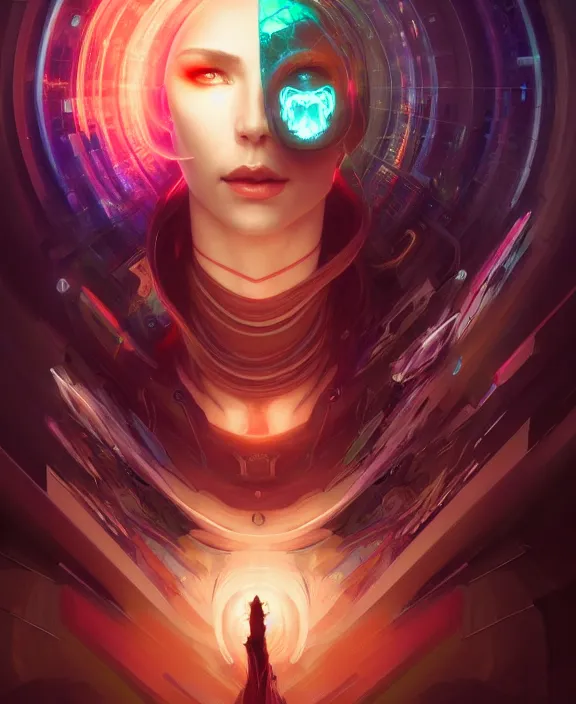 Image similar to a whirlwind of souls rushing inside the metaverse, half body, glowin eyes, android, cyborg, cyberpunk face, by loish, d & d, fantasy, intricate, elegant, highly detailed, colorful, vivid color, digital painting, artstation, concept art, art by artgerm and greg rutkowski and alphonse mucha and ruan jia