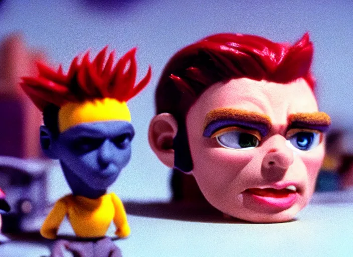 Image similar to 1 9 8 0 s cinematic screenshot cinestill portrait of a stop motion claymation film starring the xmen, shallow depth of field, 1 8 mm, f 1. 8