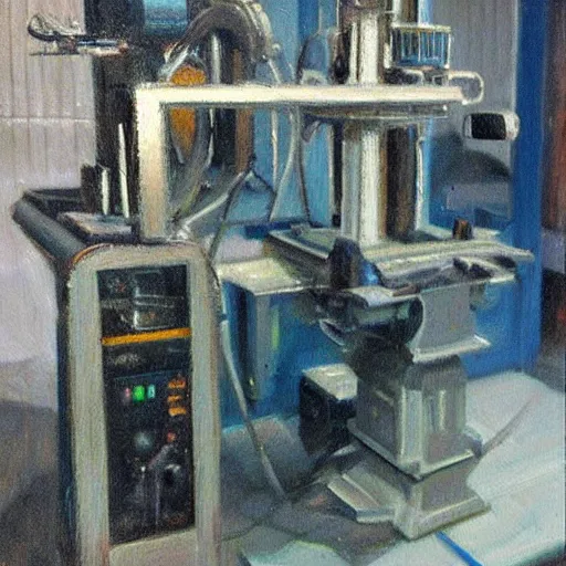 Image similar to “A detailed oil painting of a CNC milling machine by Isaac Levitan”