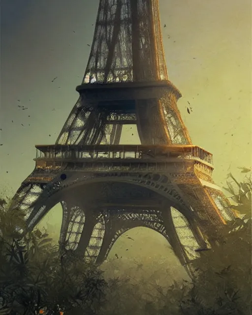 Prompt: eiffel tower made of weed leaves, clear sky, scifi character portrait by greg rutkowski esuthio craig mullins