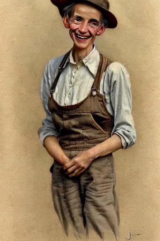 Prompt: ( ( ( ( ( 1 9 5 0 s retro happy smiling skinny farmer face portrait. muted colors. ) ) ) ) ) by jean - baptiste monge!!!!!!!!!!!!!!!!!!!!!!!!!!!!!!