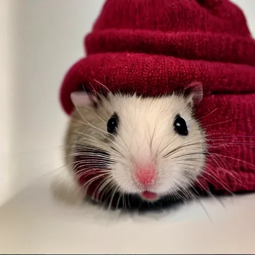 Prompt: hamster wearing a beanie