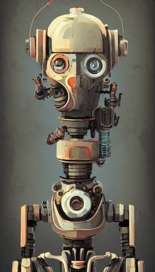 Prompt: an atompunk robot, portrait, head and chest only, humanoid, sharp focus, james gilleard, cinematic, game art, extremely detailed digital painting