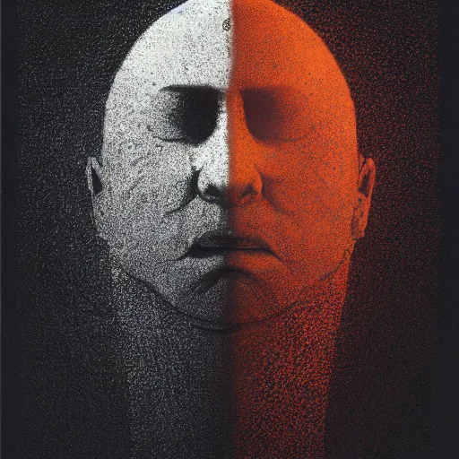 Image similar to A Black background portrait of a man with an exploding head by Zdzisław Beksiński and Ilya Repin,In style of Otomo Katsuhiro.digital illustration,Ray tracing,hyper detailed,sharp focus,4k
