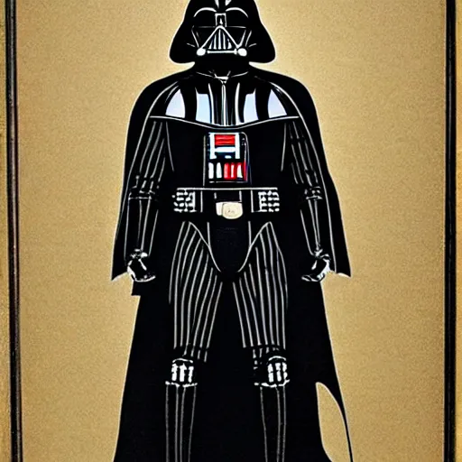 Image similar to darth vader ’ s suit schematic drawn by da vinci, mechanical drawing