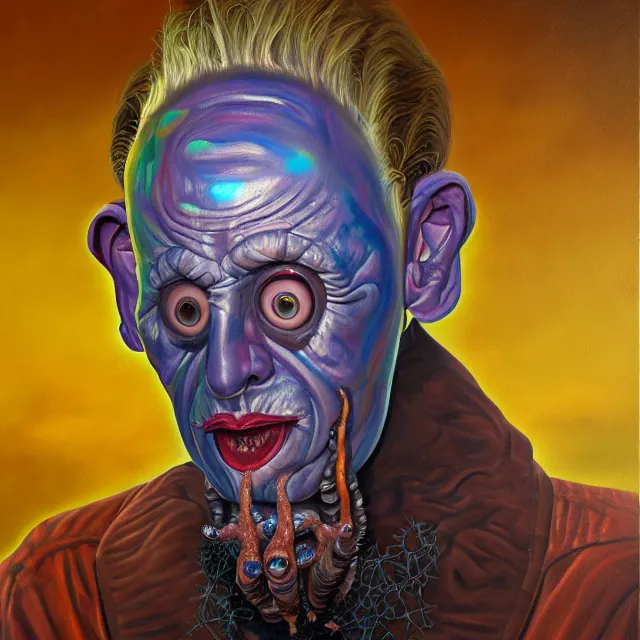 Prompt: an oil on canvas portrait painting of a cult leader, polycount, surrealism, surrealist, cosmic horror, high detail