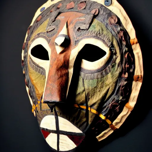 Prompt: paleolithic shamanic mask of wolf, studio photo