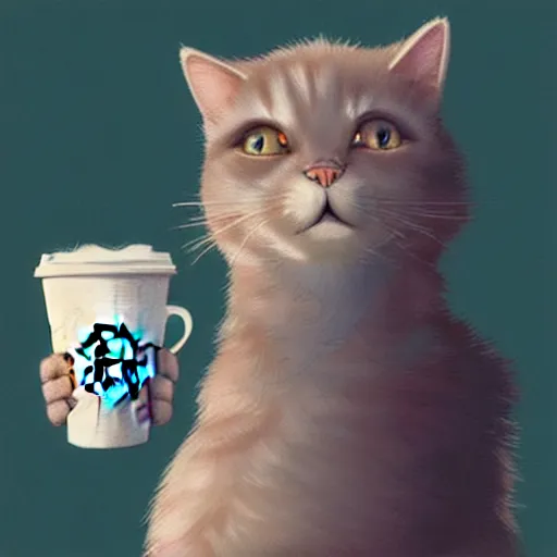 Prompt: cat drinking a starbucks coffee, hyperdetailed, artstation, cgsociety, 8k