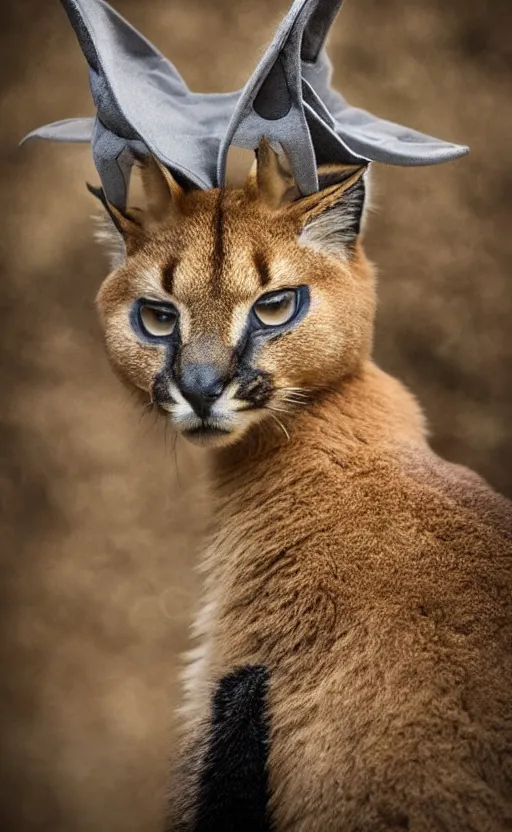 Image similar to portrait photo of cute fluffy caracal, with military hat, highly detailed, high resolution, cosplay photo, stunning, bokeh soft, 1 0 0 mm, trending on instagram, by professional photographer, soldier clothing, shot with a canon, low saturation