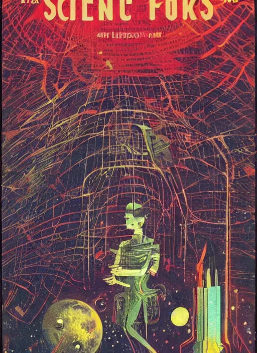 Prompt: Science-fiction book cover illustration by Richard Powers