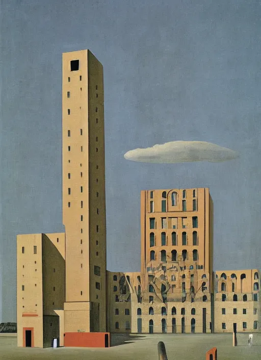 Image similar to a painting of an aldo rossi building by giorgio de chirico