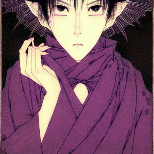 Image similar to prompt : portrait of muse soft light painted by takato yamamoto, purple rinnegan eyes, inspired by ninja anime, smooth face feature, intricate oil painting, high detail, sharp high detail, manga and anime